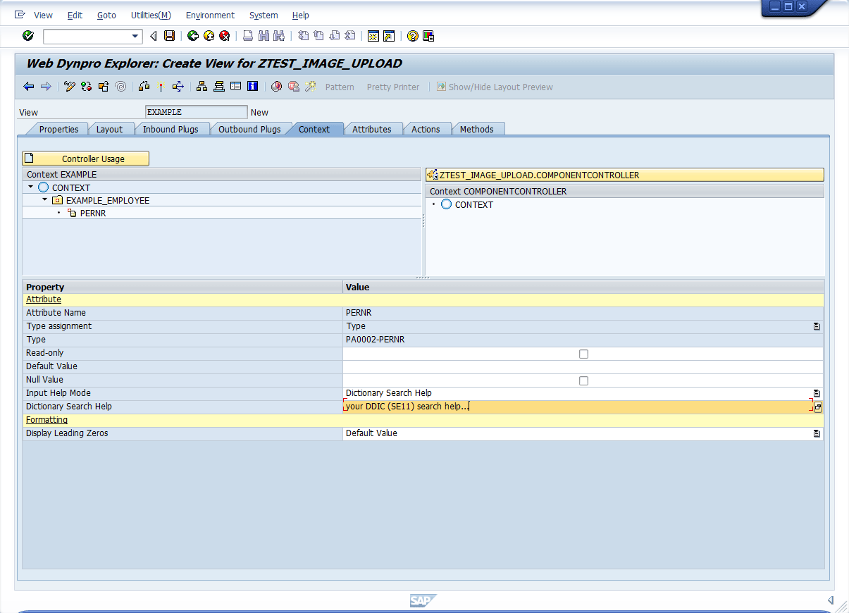 Пример контекста в контекстном экране WDA