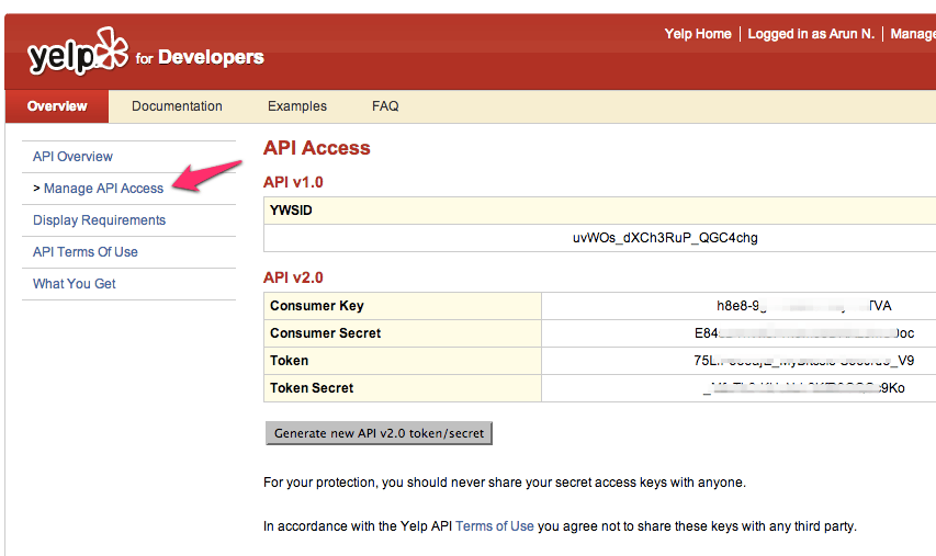 Yelp API Console