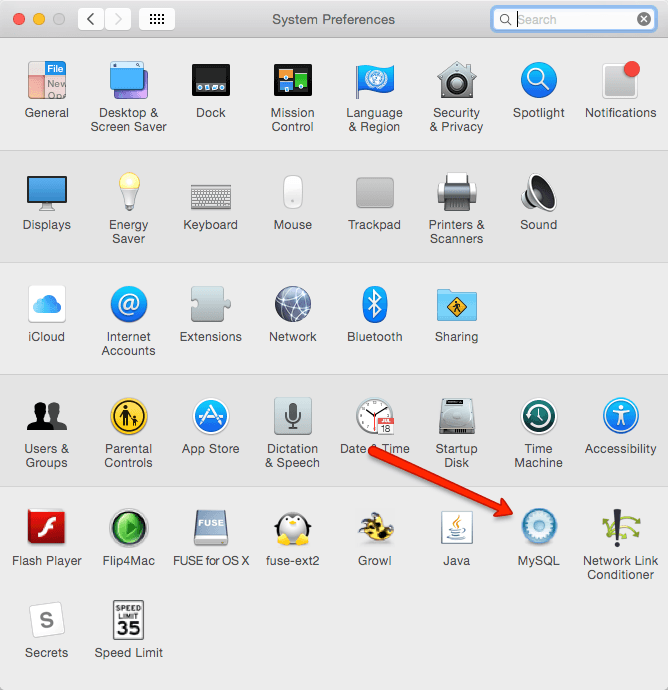 Панель предпочтений Йосемити, Mysql