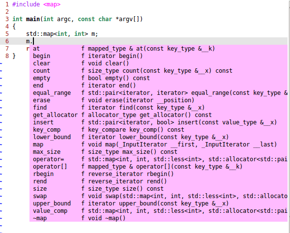 clang_complete, показывающий методы std:: map