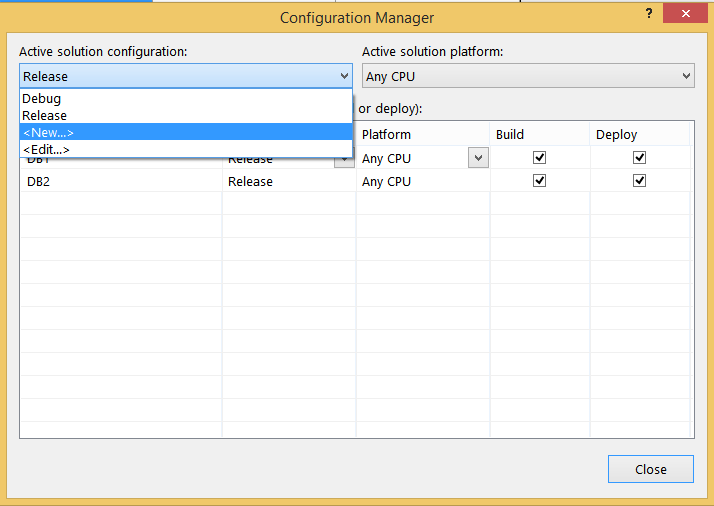 Configuration Manager - создать новую конфигурацию