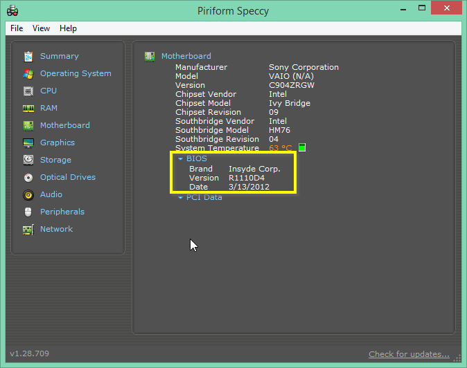 UEFI информация от Speccy