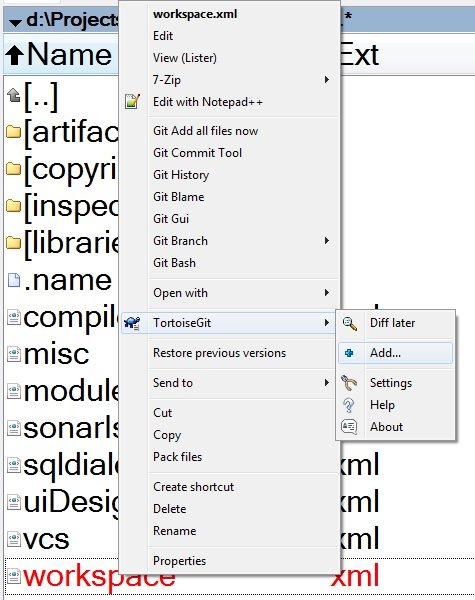 Добавьте в Git версии с использованием TortoiseGit