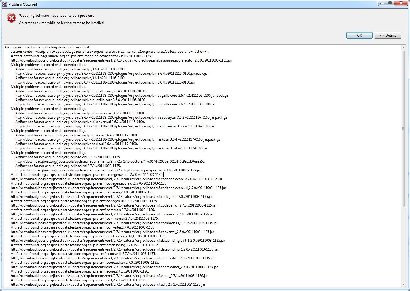Ошибки обновления Eclipse