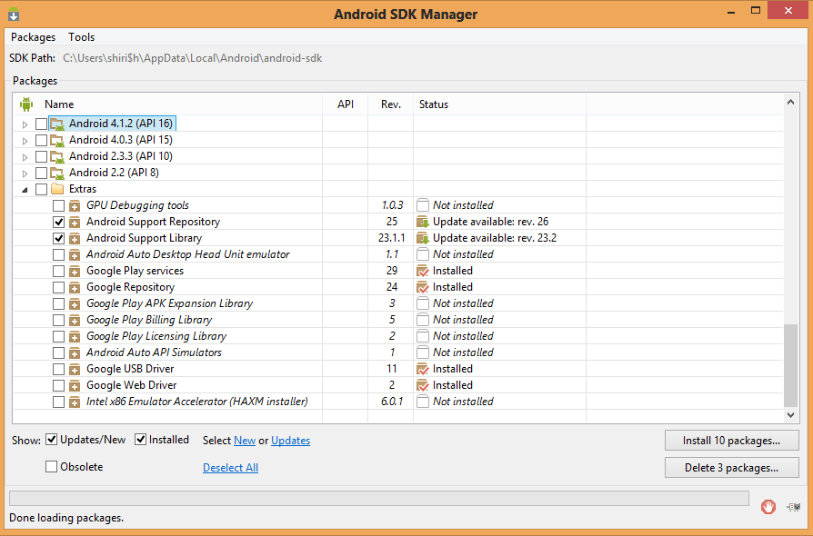 скриншот sdk manager