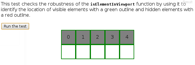 Неудачный тест с использованием isElementInViewport