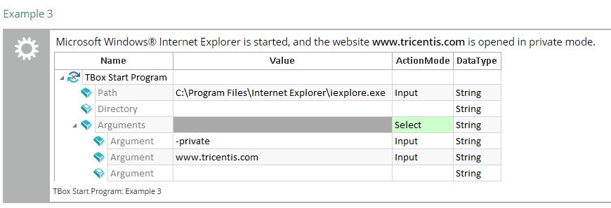 TBox Start Program для запуска Internet Explorer