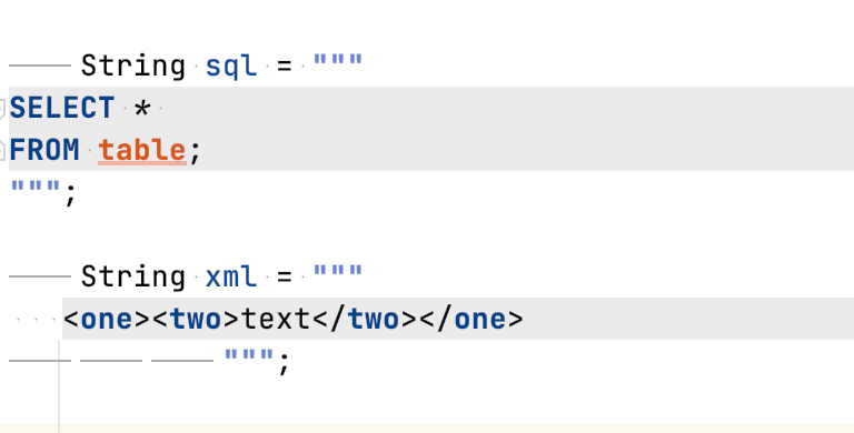 2 блока кода с внедренными sql и xml