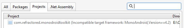 com.refractored.monodroidtoolkit (несовместимая целевая среда:
  MonoAndroid, версия = v4.2