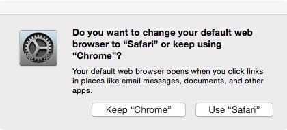Вы хотите изменить веб-браузер по умолчанию на 'Safari' или продолжать использовать 'Chrome'?