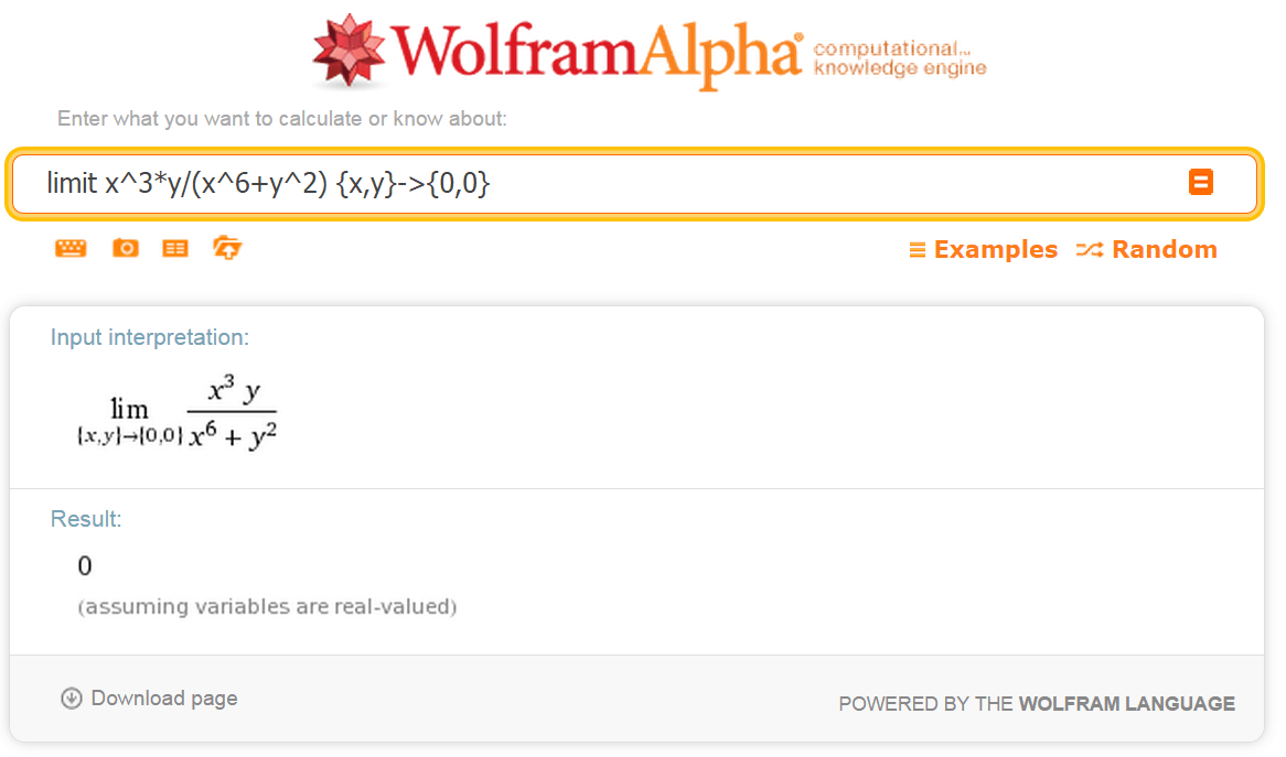 Расчет предела Wolfram Alpha