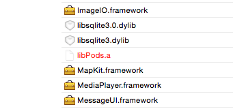 libPods.a в моем списке фреймворков