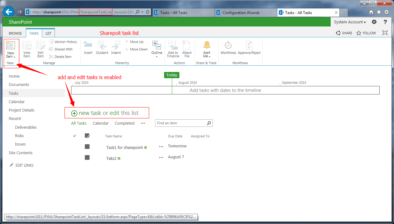 список задач sharepoint в PWA