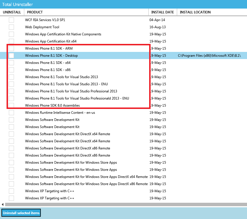 Компоненты Windows Phone 8.1 SDK