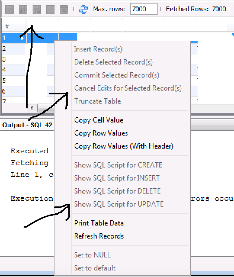 Снимок экрана: отсутствующие операции вставки CrUD и Show SQL Scripts