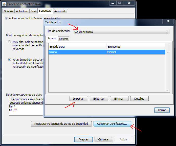 Добавление сертификата в панель управления Java