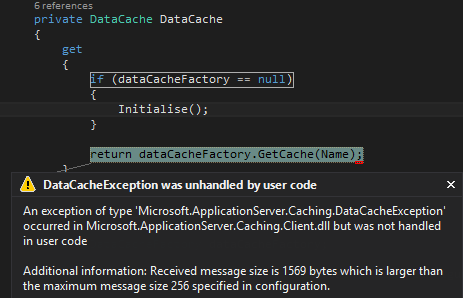 DataCacheException брошено