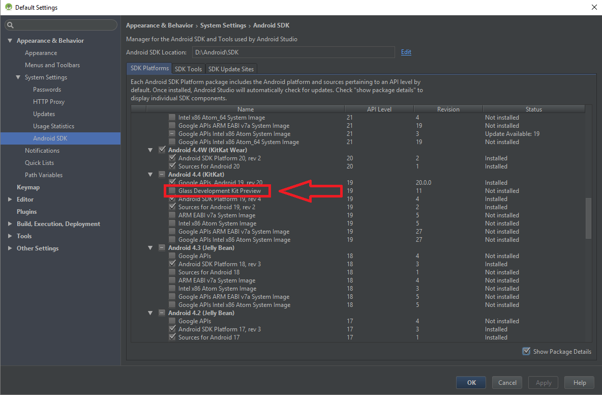 Glass Development Kit Предварительный просмотр - API 19