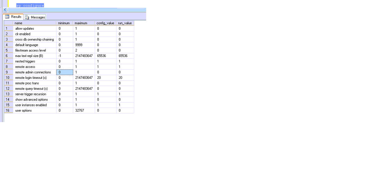 Мои значения <code> sp_confi gure </ code