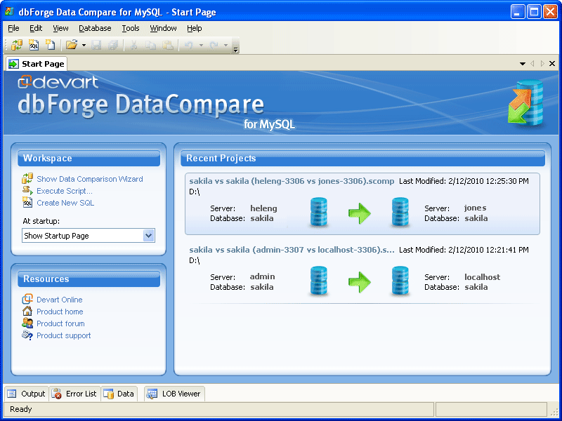 Сравнение данных dbForge для MySQL