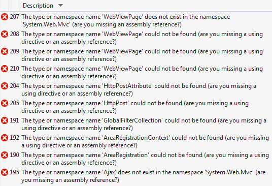 Ошибки, связанные с System.Web.Mvc