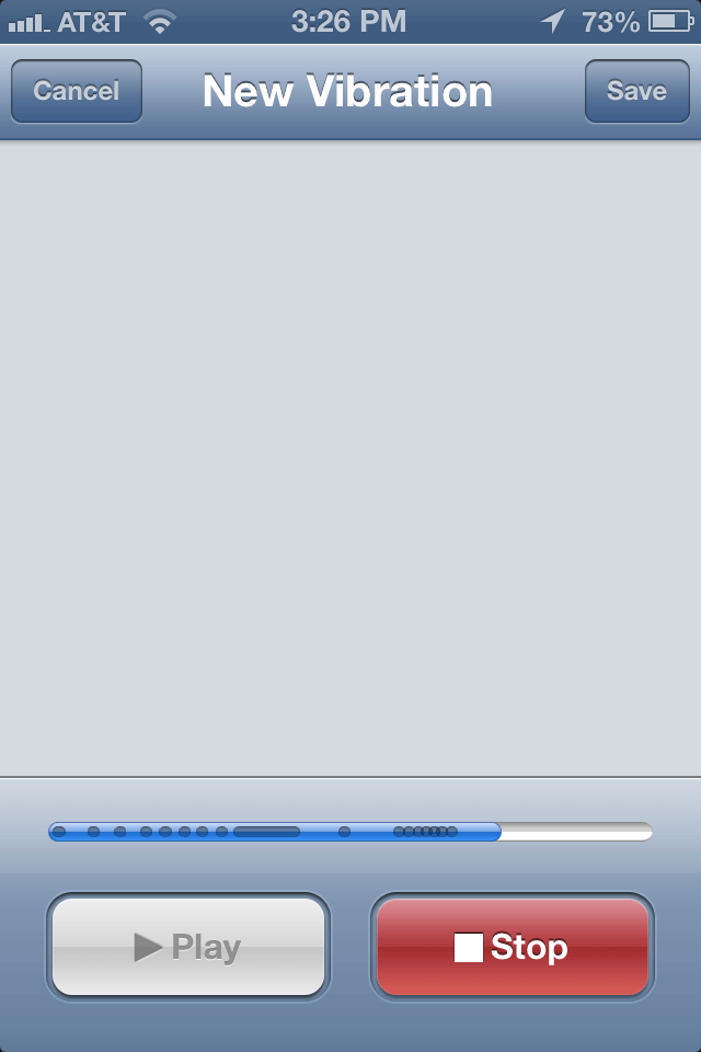 Снимок экрана пользовательского интерфейса для создания пользовательских вибраций в iOS 6