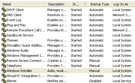 Windows XP - services.msc